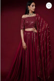 Maroon  Sequins Satin Bridal Lehenga Choli With Matching Dupatta