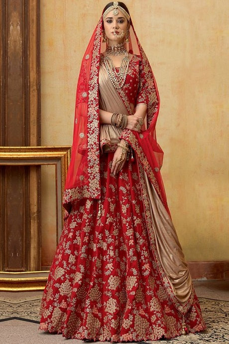 Buy Indian Bridal Lehenga Choli | Designer Wedding Lehengas Online UK: Peach  and Beige