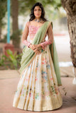 Foil Printed Georgette Lehenga in Off White