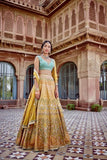 Heavy designer bridal wear Lehenga choli IN Yellow colored