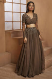 BrownBeige Zari Embroidered Lehenga Choli Set