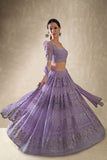 Amazing Beautiful Heavy Soft Net Mirror Work Lehenga In Purple