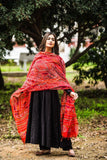 Red Banarasi Silk Dupatta with Bhandej design.