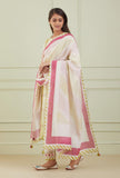 Off White And Pink Chanderi Embroidery Printed Dupatta
